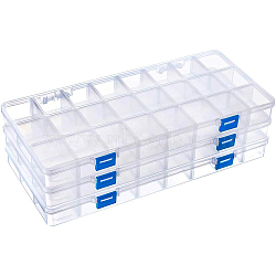 Plastic Bead Containers, Adjustable Dividers Box, 24 Compartments, Rectangle, Clear, 32.7x15.7x3.1cm(CON-BC0005-95)