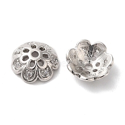 Brass Micro Pave Cubic Zirconia Bead Cap, 7-Petal Flower, Platinum, 11x4mm, Hole: 1.4mm(KK-E068-VF838-1)