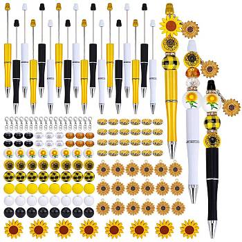 DIY Yellow Series Beadable Pen Making Kit, Including Wood Beads, Glass European Beads, ABS Plastic Ball-Point Pen, Alloy Rhinestone Spacer Beads & Enamel Pendants & Lobster Claw Clasps, Mixed Color, 160pcs/box