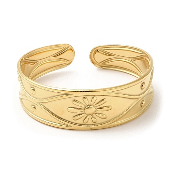 304 Stainless Steel Cuff Bangles, Flower Open Bangles for Women, Real 18K Gold Plated, Inner Diameter: 2x1-7/8 inch(5.2x4.7cm), 11.5~18mm