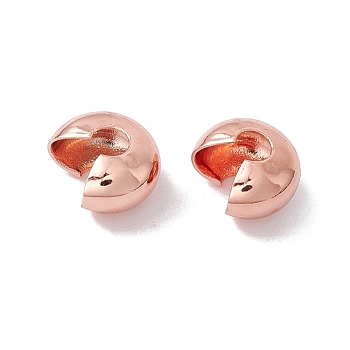 Brass Crimp Beads Covers, Cadmium Free & Lead Free, Rose Gold, 7.5x7x5mm, Hole: 3mm