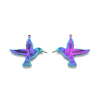 Ion Plating(IP) 201 Stainless Steel Pendants, Birds, Rainbow Color, 27.5x30.5x1.5mm, Hole: 1.2mm