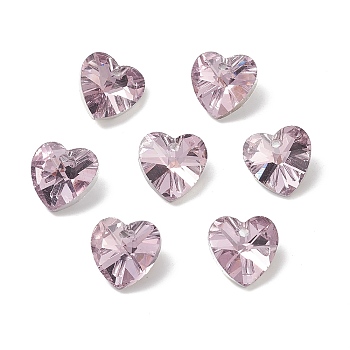 Faceted Glass Charms, Heart, Back Plated, Lavender Blush, 14x14x7.5mm, Hole: 1.4mm