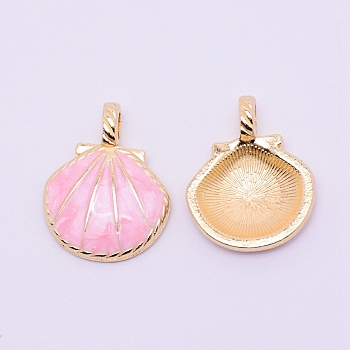 Alloy Enamel Pendants, Lead Free & Cadmium Free, Shell Shape, Light Gold, Pink, 25x20x3.5mm, Hole: 4x3mm