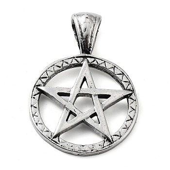 Tibetan Style Alloy Pendants, Round Ring with Star, Antique Silver, 42.5x29.5x3mm, Hole: 9x4.5mm