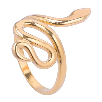 Titanium Steel Snake Wrap Open Cuff Ring for Women, Golden