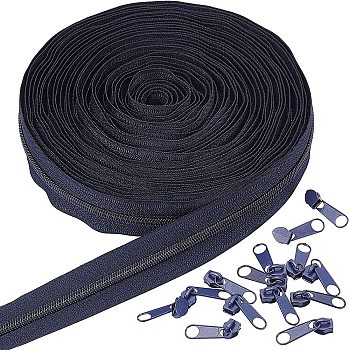 Nylon Garment Accessories, Zip-fastener Component Sets, Nylon Zipper & Alloy Zipper Puller, Prussian Blue, 1000x29mm, Pull Head: 34.5x9.5x7.5mm