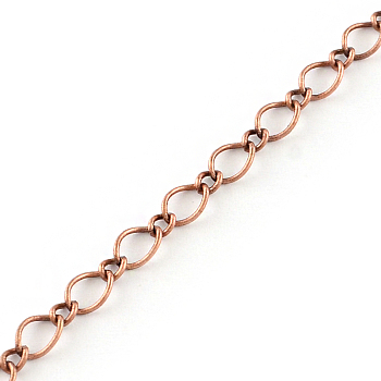 Iron Figaro Chains, Curb Chains, with Spool, Soldered, Red Copper, 5.7x3.8x0.5mm, about 328.08 Feet(100m)/roll