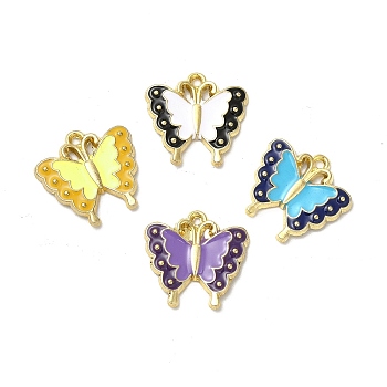 Alloy Enamel Pendants, Cadmium Free & Nickel Free & Lead Free, Golden, Butterfly Charm, Mixed Color, 17x18x2.5mm, Hole: 1.2mm