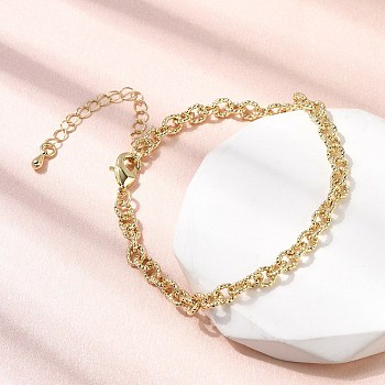 Brass Link Cable Chain Bracelet for Women, Rack Plating, Lead Free & Cadmium Free, Long-Lasting Plated, Real 18K Gold Plated, 7-1/4 inch(18.5cm)