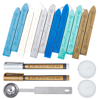 CRASPIR Sealing Wax Sticks, with Metallic Markers Paints Pens, Stainless Steel Spoon, Candle, for Retro Seal Stamp, Mixed Color, 90x11x11mm, about 17pcs/set