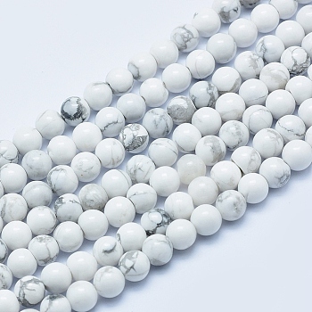 Natural Howlite Beads Strands, Round, 6mm, Hole: 1mm, about 62pcs/strand, 15.7 inch(40cm)