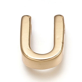 Brass Charms, Long-Lasting Plated, Real 18K Gold Plated, Letter.U, U: 8.5x6.5x3mm, Hole: 1.6mm