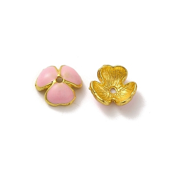 Alloy Enamel Beads Caps, Lead Free & Cadmium Free, Multi-Petal Flower, Pink, 9.5x10x4mm, Hole: 1mm