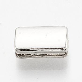 Brass Slide Charms, Grooved, Rectangle, Platinum, 10x6x4mm, Hole: 1.5x3mm