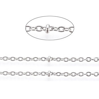 3.28 Feet 304 Stainless Steel Cable Chain, Satellite Chains, Soldered, with Rondelle Beads and Card Paper, Stainless Steel Color, Links: 2x2x0.4mm, Beads: 2x1mm