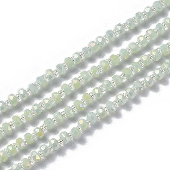 Electroplate Glass Beads Strands, Faceted Rondelle, Full Rainbow Plated, Dark Sea Green, 4x3mm, Hole: 0.8mm, 25.20~25.59 inch(64~65cm)