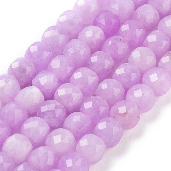 Natural White Jade Beads Strands, Faceted, Dyed, Cube, Plum, 7x8x7mm, Hole: 1mm, about 47~48pcs/strand, 13.35~13.46''(33.9~34.2cm)