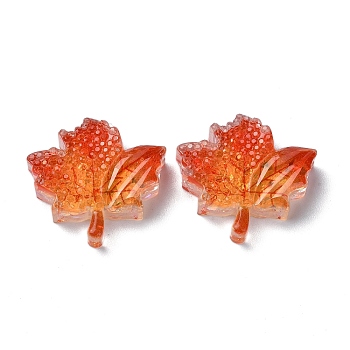 Thanksgiving Day Transparent Epoxy Resin Decoden Cabochons, with Paillettes, Maple Leaf, Orange Red, 23x24x7mm
