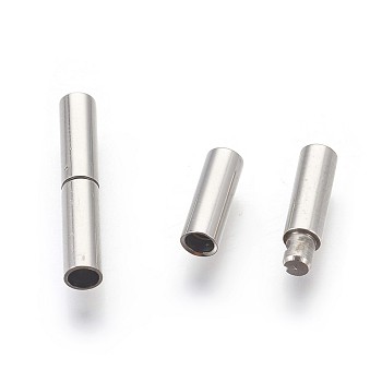 Tarnish Resistant 304 Stainless Steel Bayonet Clasps, Column, Stainless Steel Color, 18~20x3.5mm, Hole: 2.5mm