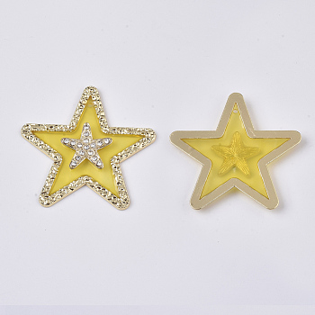 Epoxy Resin Pendants, with Rhinestone and Light Gold Plated Alloy Open Back Bezel, Star, Crystal, Yellow, 42x44x4mm, Hole: 1.5mm