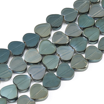 Electroplate Glass Beads Strands, Heart, Dark Slate Gray, 9.5x10.5x3mm, Hole: 0.8mm, about 60pcs/strand, 21.65 inch(55cm)