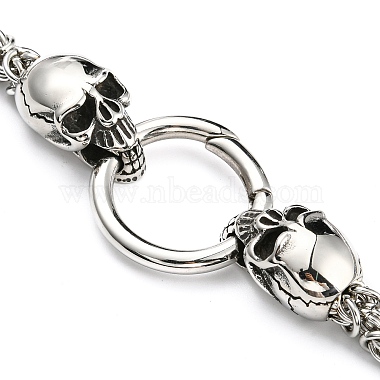 304 Stainless Steel Byzantine Chain Necklace with 316L Surgical Stainless Steel  Skull Clasps(NJEW-D046-03AS)-3