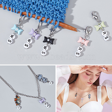 Acrylic Beaded Word RS/WS Pendant Locking Stitch Markers with Alloy Bowknot(HJEW-PH01886)-5