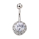 Piercing Jewelry Platinum Plated Brass Round Cubic Zirconia Navel Ring Navel Ring Belly Rings(AJEW-EE0001-104A)-1