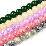 Baking Paint Crackle Glass Bead Strands, Round, Mixed Color, 8mm, Hole: 1.3~1.6mm, about 100pcs/strand, 31.4 inch(DGLA-Q023-8mm-YSM)