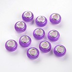 Large Hole Rondelle Resin European Beads, with Silver Color Plated Brass Cores, Imitation Cat Eye, Blue Violet, 13.5~14x9mm, Hole: 5mm(RPDL-J050-06)