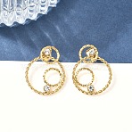 304 Stainless Steel Stud Earrings, with Rhinestone, Ion Plating(IP), Ring, Golden, 20.5x16mm(EJEW-K326-01G)