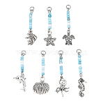 14Pcs 7 Styles Tibetan Style Alloy Pendants, with Opaque & Transparent Inside Colours Glass Seed Beads, Antique Silver, 40~45x8.5~16.5x2.5~5mm, Hole: 3.5mm, 2pcs/style(PALLOY-JF05666)