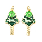 Brass Enamel Pendants, Pickleball Charms, Real 18K Gold Plated, Green, 28x15x2mm, jump ring: 5x0.8mm, 3.5mm inner diameter(KK-I478-03G-01)