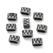 304 Stainless Steel Slide Charms/Slider Beads, For Leather Cord Bracelet Making, Oval, Textured, Antique Silver, 12x8x6.5mm, Inner Diameter: 9x4mm(STAS-I181-045AS)