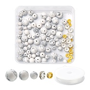 96Pcs Synthetic Howlite Round Beads Kit for DIY Jewelry Making, with Iron Rhinestone Spacer Beads and Elastic Thread, Synthetic Howlite Beads: about 76pcs/box(DIY-FS0002-02)