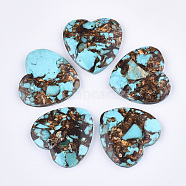 Assembled Natural Bronzite and Synthetic Turquoise Pendants, Heart, Sky Blue, 38.5~39.5x40~40.5x7~7.5mm, Hole: 1.4mm(G-S329-070)
