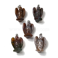 Natural Indian Agate Pendants, Angel Charms with Platinum Plated Alloy Snap on Bails, 31~31.5x17~18x12mm, Hole: 7.5x4mm(G-C095-03P-04)