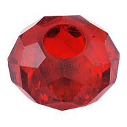 Handmade Crystal European Beads, Large Hole Beads, Imitation Austrian, Rondelle, Dark Red, about 14mm in diameter, 8mm thick, hole: 5mm(X-GPDL7Y-47)
