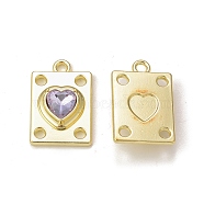 Rack Plating Alloy Glass Pendants, Golden, Rectangle with Heart Charms, Lavender, 19.5x12.5x5mm, Hole: 1.8mm(PALLOY-P291-06G-06)
