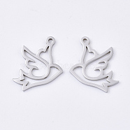201 Stainless Steel Pendants, Bird, Stainless Steel Color, 16x18x1mm, Hole: 1.4mm(X-STAS-T045-43P)