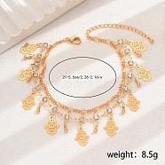 Bohemian Style Brass Rhinestone Charm Anklets, Women's Jewelry for Summer Beach,Palm, Golden, 8-1/4 inch(21cm)(YN3777)