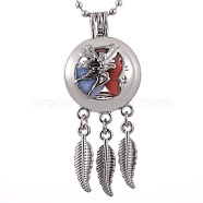 Alloy Diffuser Locket Pendants, with 1~2 Random Color Refill Balls, Excluding Chain, Woven Net/Web with Feather, Dancer, Platinum, 55x24mm(BOTT-PW0001-052P-C)