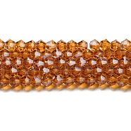 Transparent Electroplate Glass Beads Strands, Pearl Luster Plated, Faceted, Bicone, Dark Orange, 6x6mm, Hole: 1mm, about 45~47pcs/strand, 9.65~9.84 inch(24.5~25cm)(EGLA-A039-T6mm-A28)