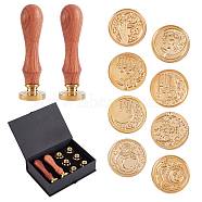 CRASPIRE DIY Scrapbook Crafts, Including Pear Wood Handle, Brass Wax Seal Stamp Heads, Golden, 25x14mm, 10pcs/box(AJEW-CP0002-34H)