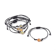 Adjustable Waxed Polyester Cord Braided Bracelets, with Alloy Enamel Daisy Links, Mixed Color, 0.1cm, Inner Diameter: 1/2 inch(1.3~9.6cm)(BJEW-JB06542)