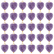 30Pcs Natural Lepidolite/Purple Mica Stone Pendants, with Golden Tone Brass Loops, Heart, 15~15.5x12~12.5x5.5~6mm, Hole: 1.5mm(FIND-FH0004-65)