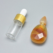 Faceted Natural Agate Openable Perfume Bottle Pendants, with Brass Findings and Glass Essential Oil Bottles, 40~43x21~23x12~13mm, Hole: 0.8mm, Glass Bottle Capacity: 3ml(0.101 fl. oz), Gemstone Capacity: 1ml(0.03 fl. oz)(G-E556-07E)