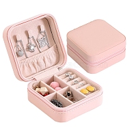 Imitation Leather Box, Jewelry Organizer, for Necklaces, Rings, Earrings and Pendants, Square, Pink, 10x10x5cm(PW-WG59486-03)