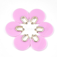 Opaque Acrylic Pendants, with Alloy Findings, Flat Round, Light Gold, Pearl Pink, 38.5x33x4.5mm, Hole: 2mm(MACR-T031-08A)
